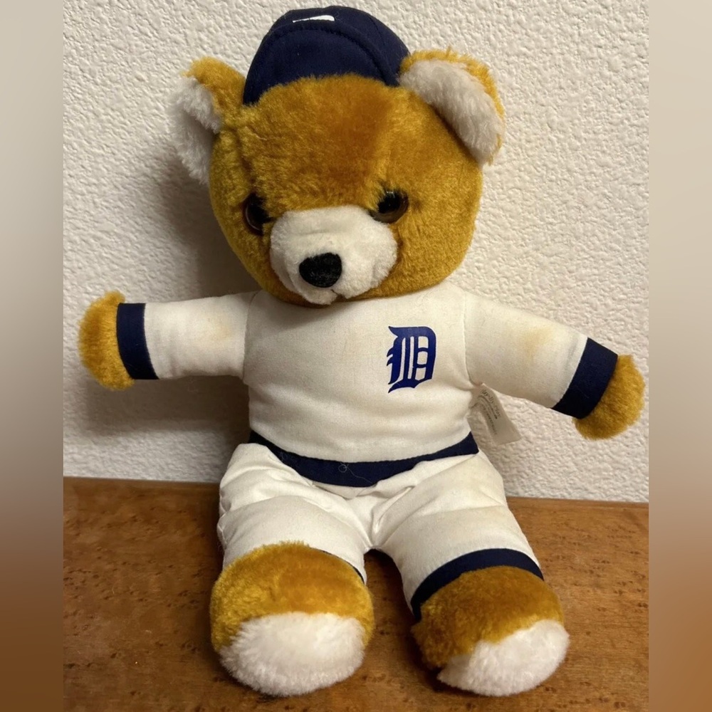 Vintage Detroit Tigers MLB Plush Stuffed Plush Brown Teddy Bear Mascot 13”